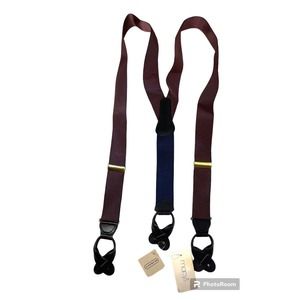 New in Box Coach Men Suspenders Burgundy Tricolor Silk Leather Grosgrain Braces